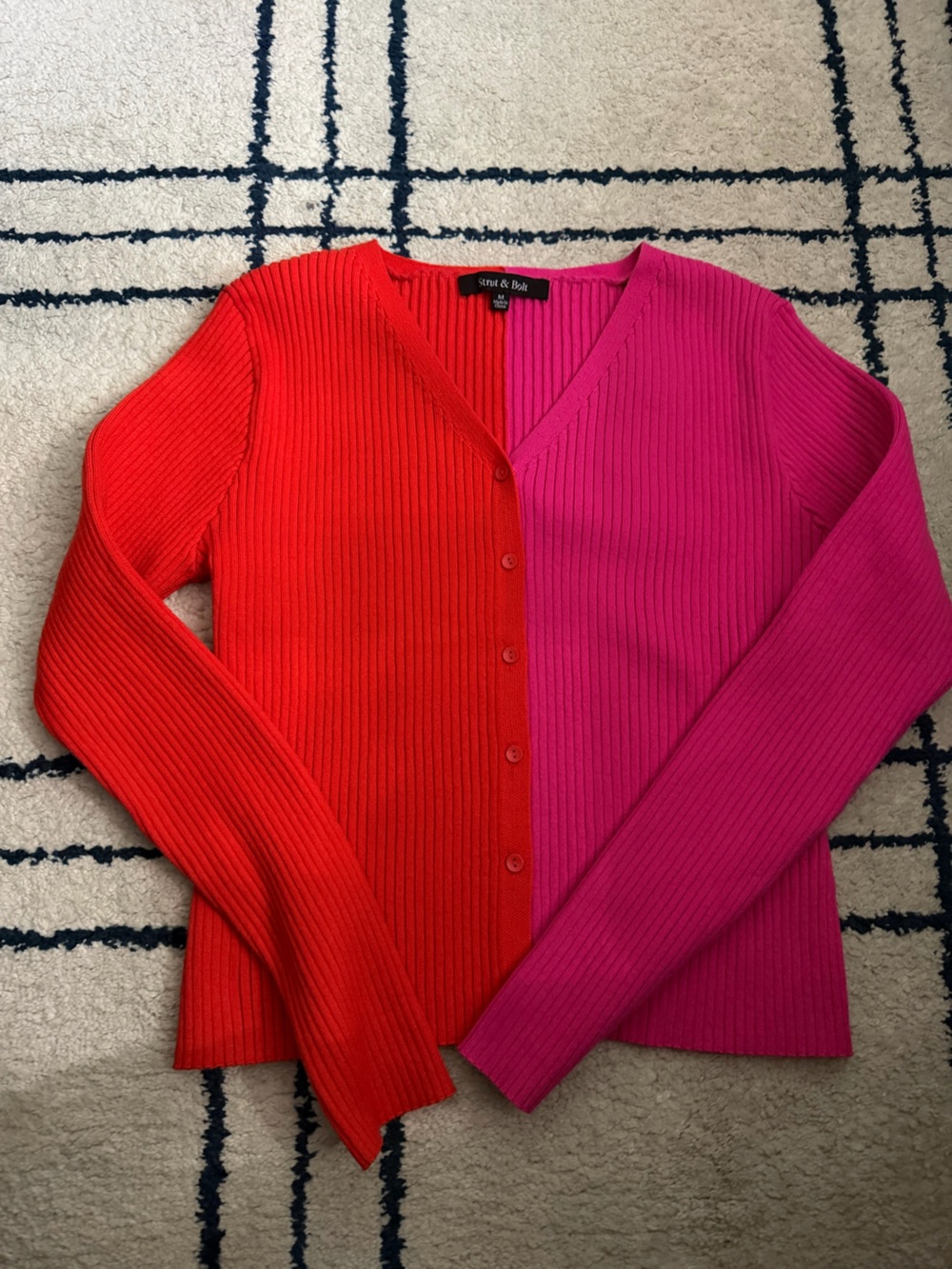Strut & Bolt Colorblock Ribbed Cardigan Red & Pink Like New